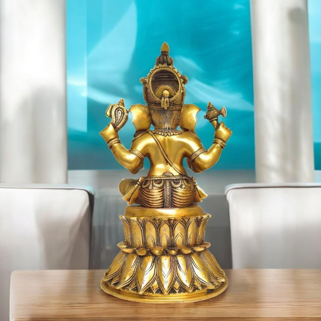 Tamas Brass Lord Mangalkari Ganesh Handcrafted Statue (Height 15 inches)