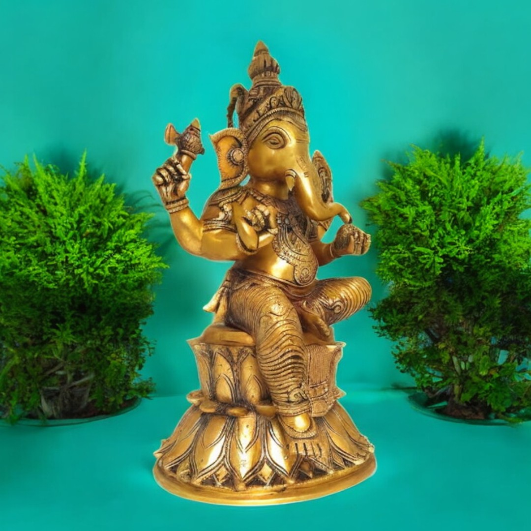 Tamas Brass Lord Mangalkari Ganesh Handcrafted Statue (Height 15 inches)