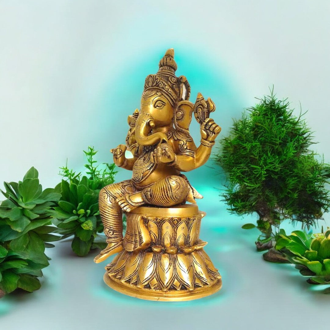 Tamas Brass Lord Mangalkari Ganesh Handcrafted Statue (Height 15 inches)
