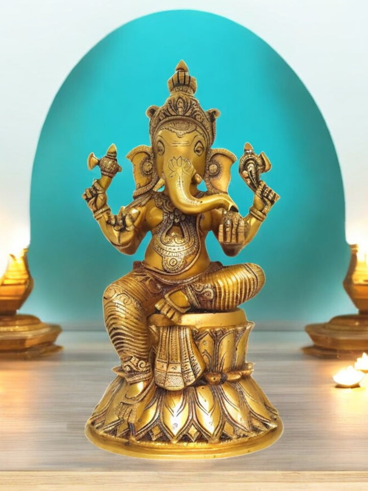 Tamas Brass Lord Mangalkari Ganesh Handcrafted Statue (Height 15 inches)