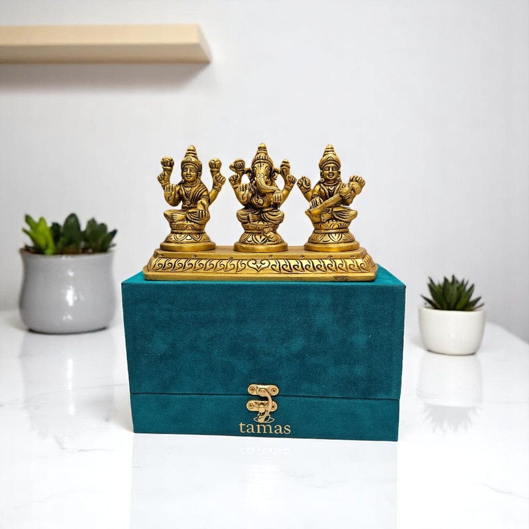 Laxmi Ganesha Saraswati Brass Idol Premium Gift Box