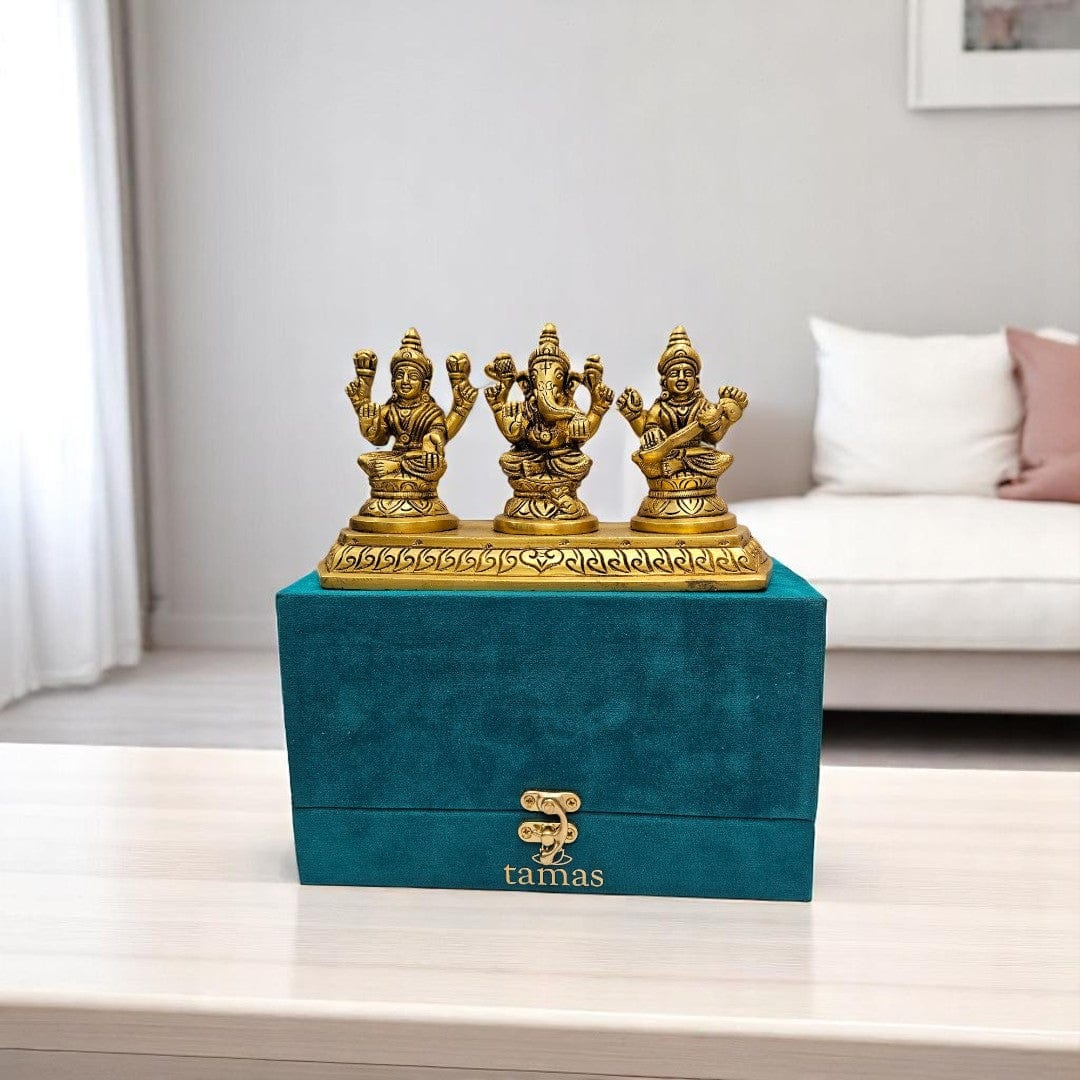 Laxmi Ganesha Saraswati Brass Idol Premium Gift Box