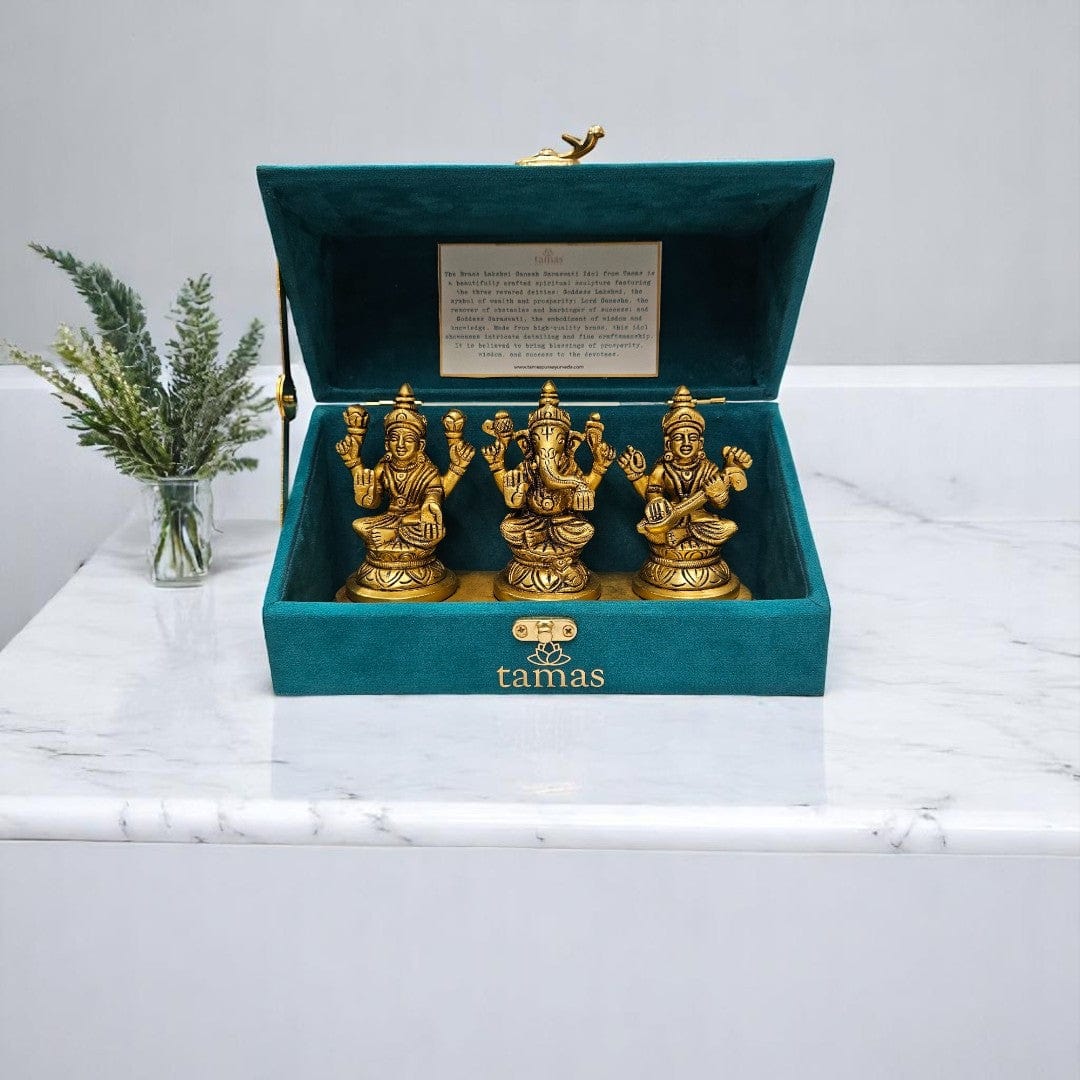 Laxmi Ganesha Saraswati Brass Idol Premium Gift Box