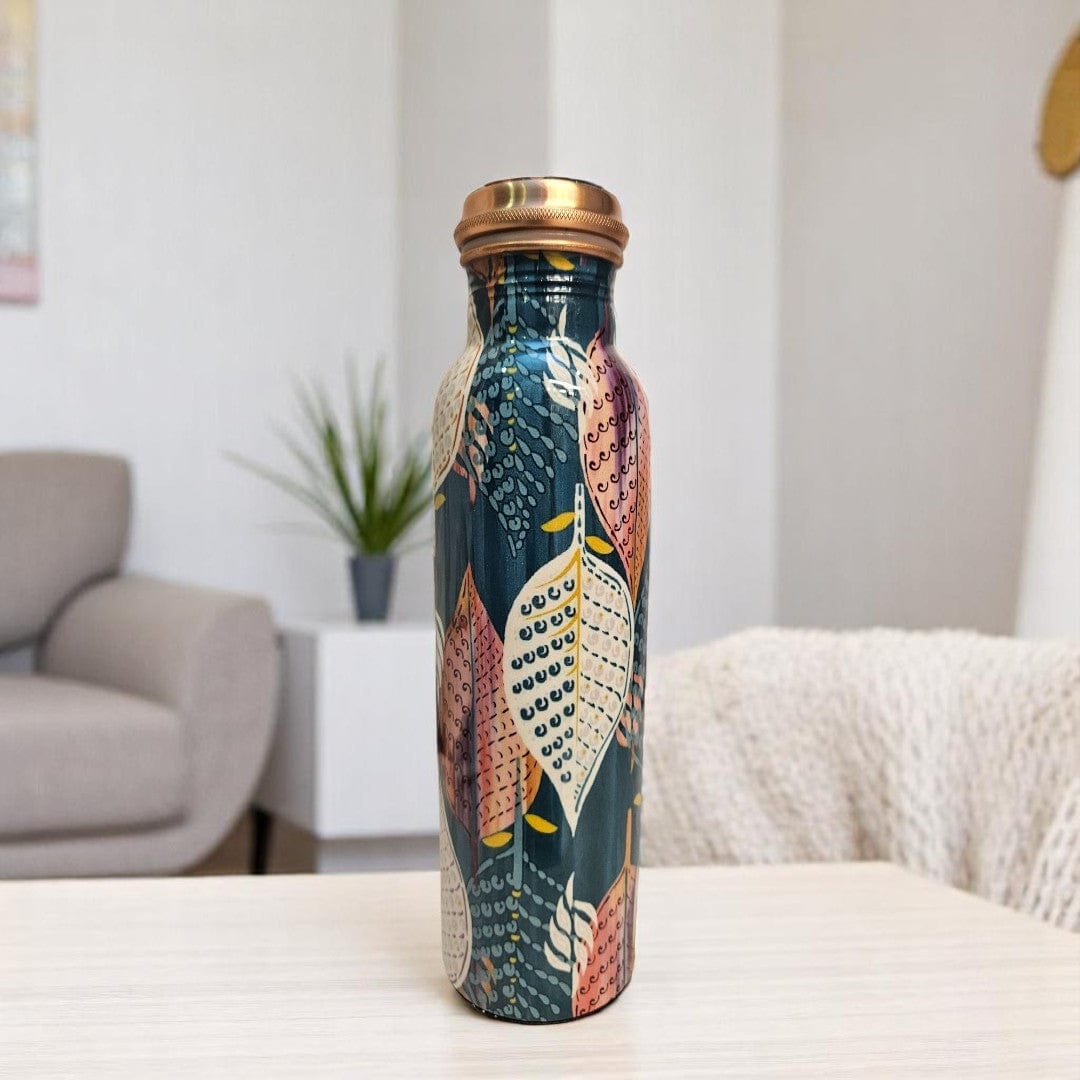 Buy Now  Pichwai Floral Leaf Print   Shuddh Copper Water Bottle – 1000ml 