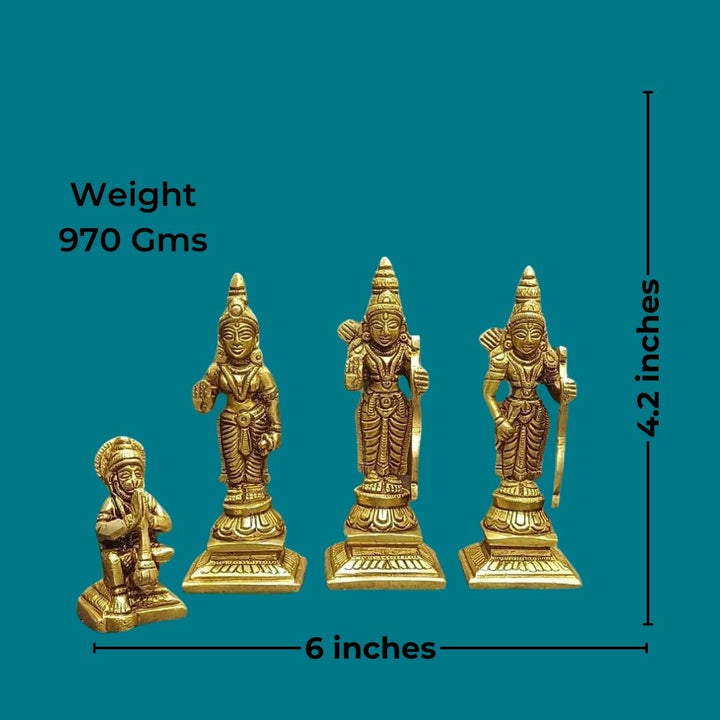 Tamas Brass Ramdarbar Ram Sita Laxman & Hanuman Statue/Idol (Golden) (4.2 Inches)