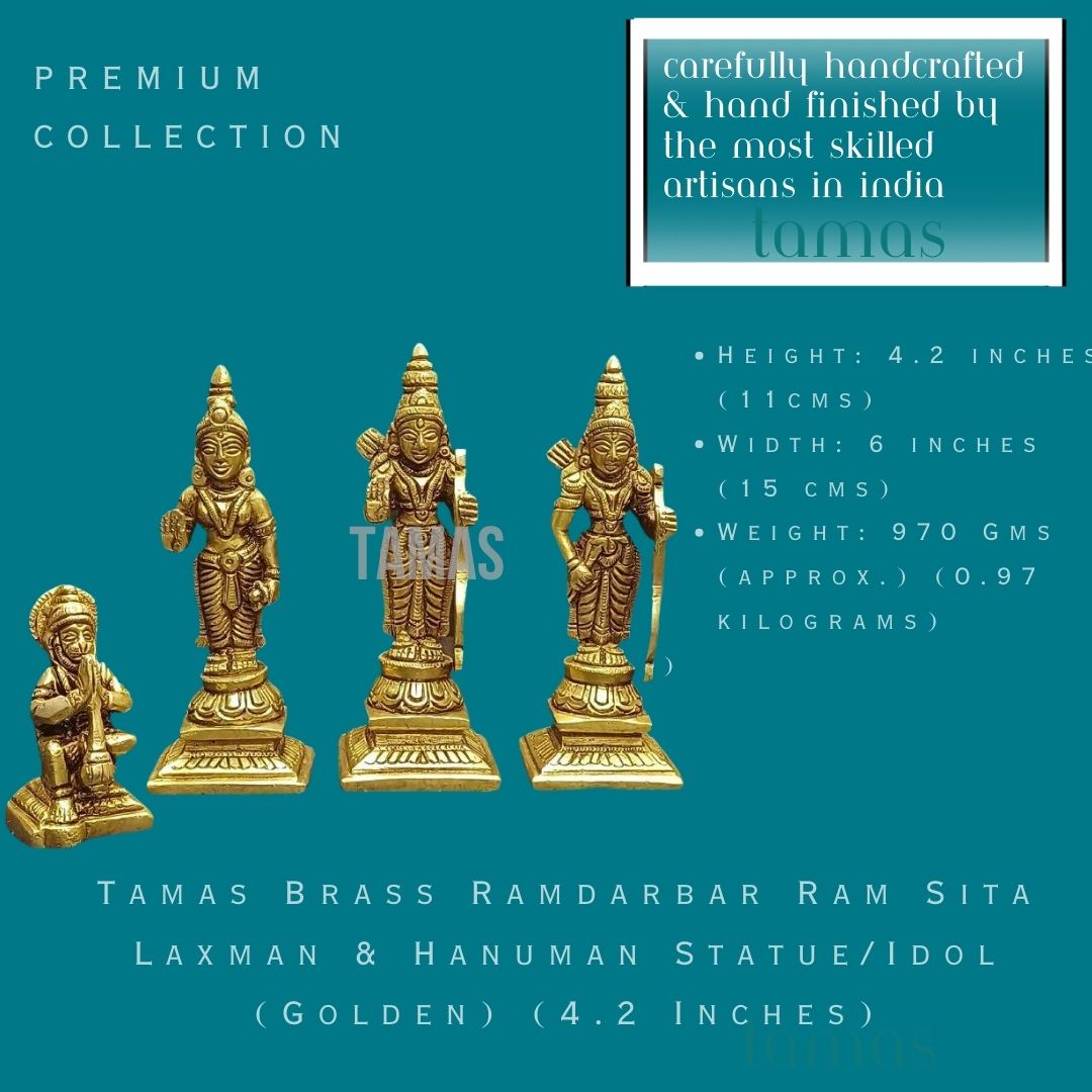 Tamas Brass Ramdarbar Ram Sita Laxman & Hanuman Statue/Idol (Golden) (4.2 Inches)