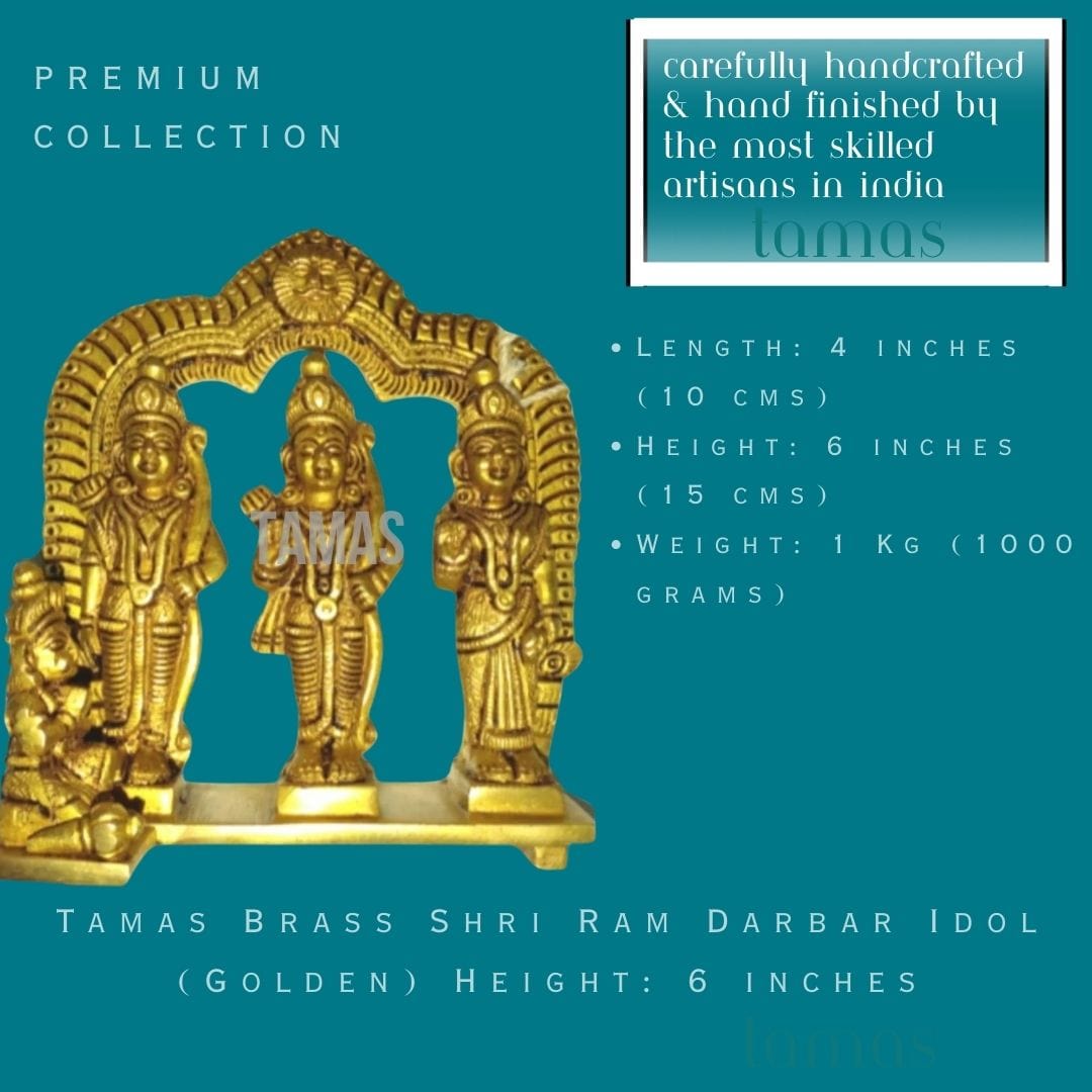 Tamas Brass Shri Ram Darbar Idol (Golden) Height: 6 inches - Tamas: Luxury Indian Gifts