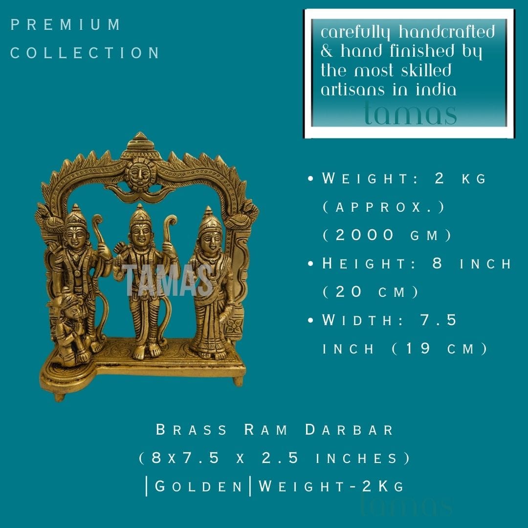 Brass Ram Darbar (8x7.5 x 2.5 inches) |Golden|Weight - 2Kg - Tamas: Luxury Indian Gifts
