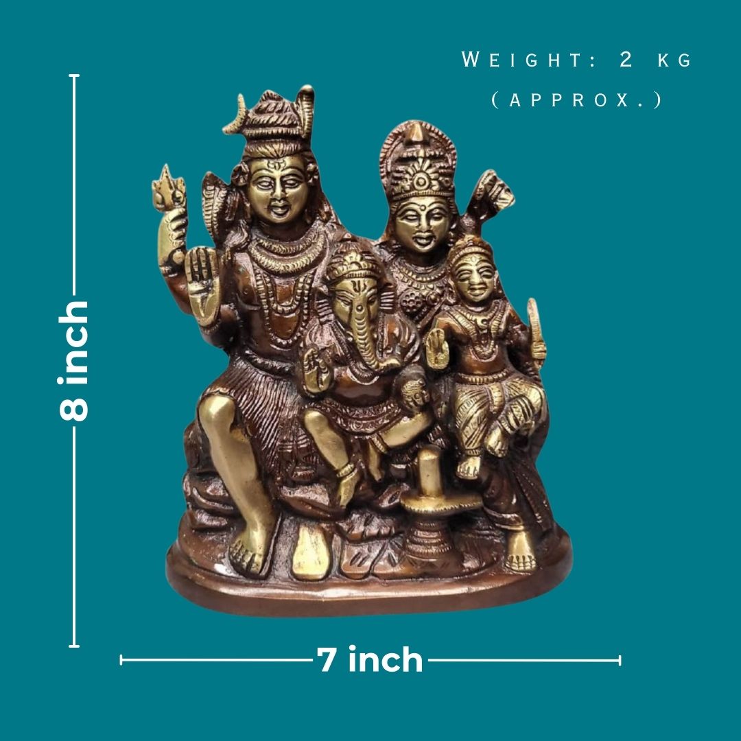 Tamas Brass Handcrafted Shiv Parivar Murti Statue / Idol with Antique Finish (7 x 3 x 8 Inches, Golden & Brown) (Pack of 1)