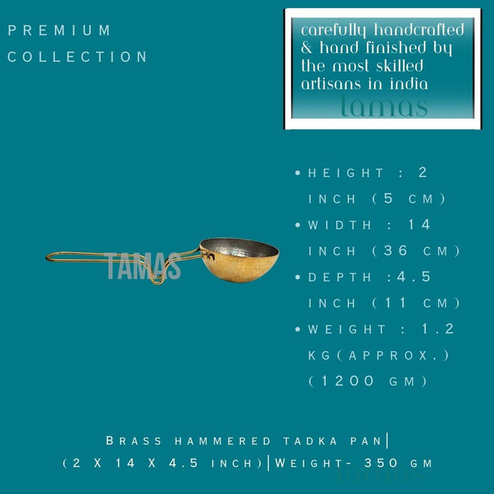 Brass hammered tadka pan| (2 X 14 X 4.5 inch) |Weight- 350 gm