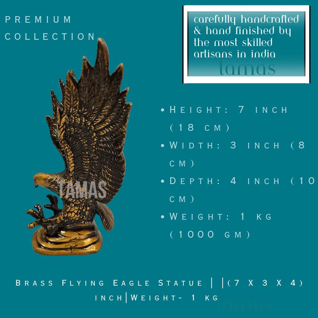 Brass Flying Eagle Statue | |(7 X 3 X 4) inch|Weight - 1 kg - Tamas: Luxury Indian Gifts