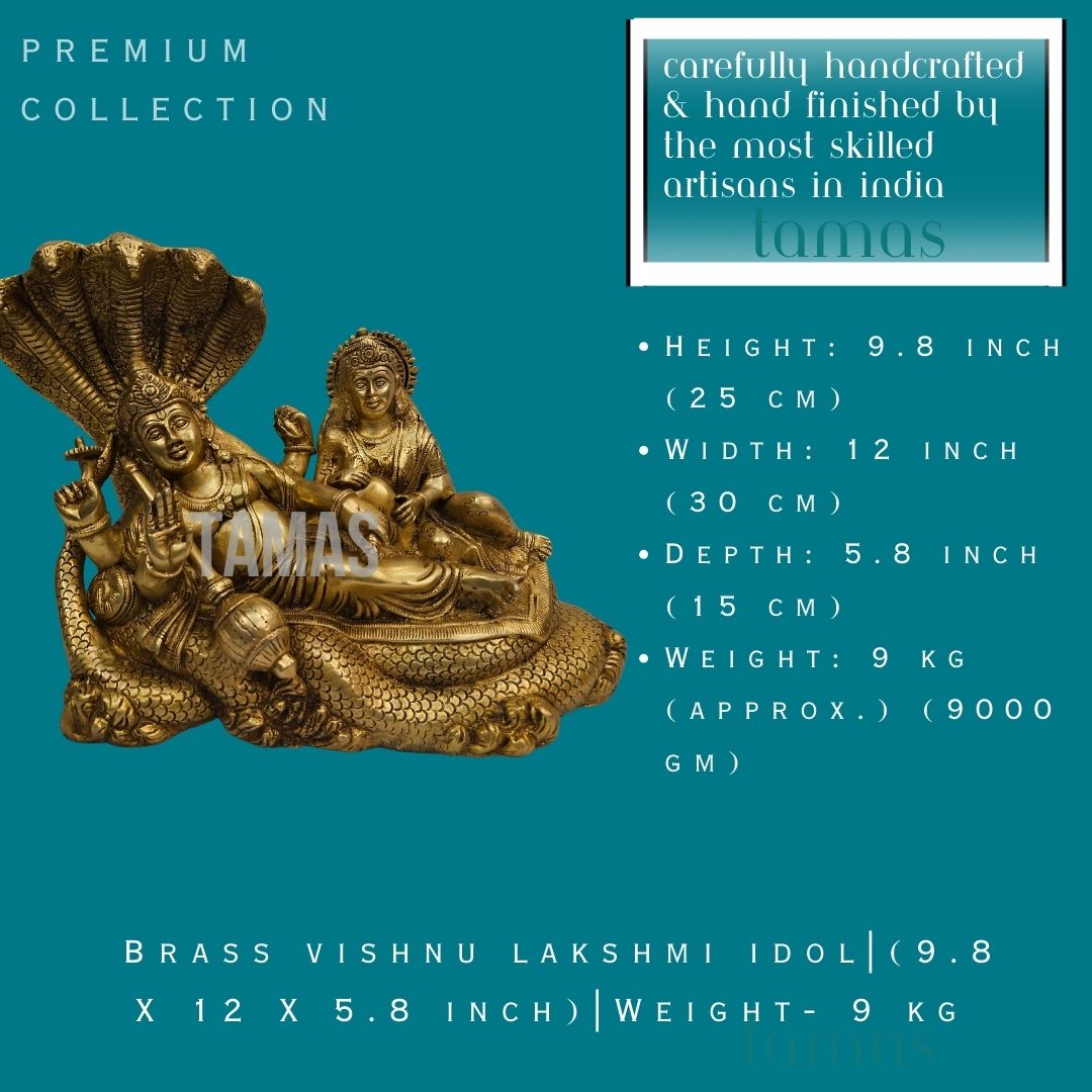 Brass vishnu lakshmi idol| (9.8 X 12 X 5.8 inch) |Weight- 9 kg