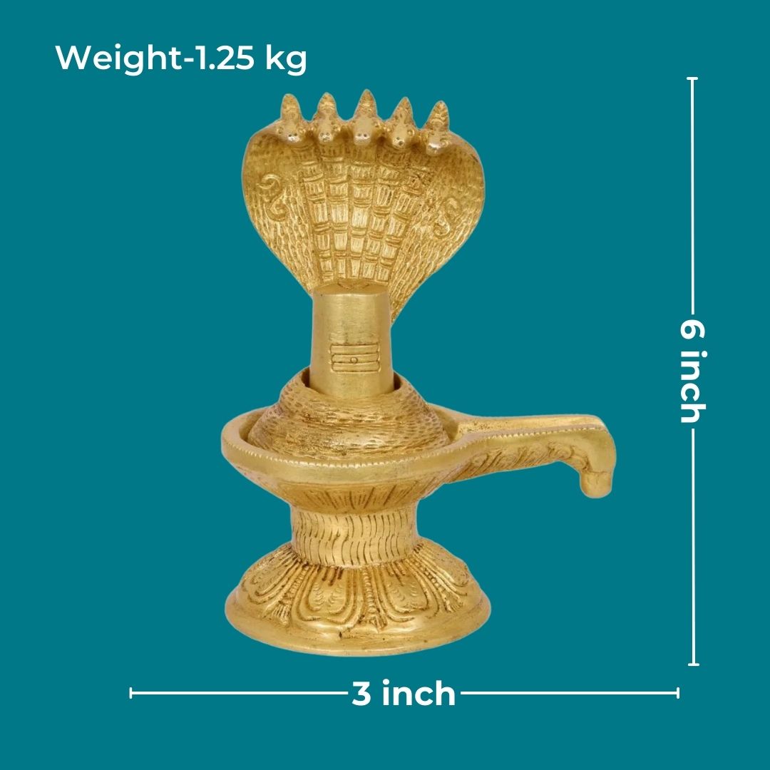 Tamas Brass Shivling with Sheshnag Statue (Golden) Height: 6 inches