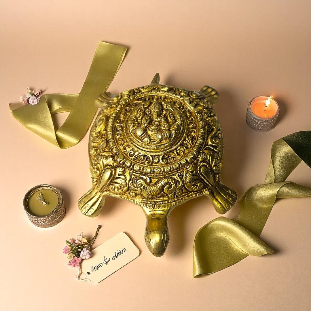 Tamas Brass Tortoise with Lord Ganesha Idol – Pure Brass Kachua in Gift Box