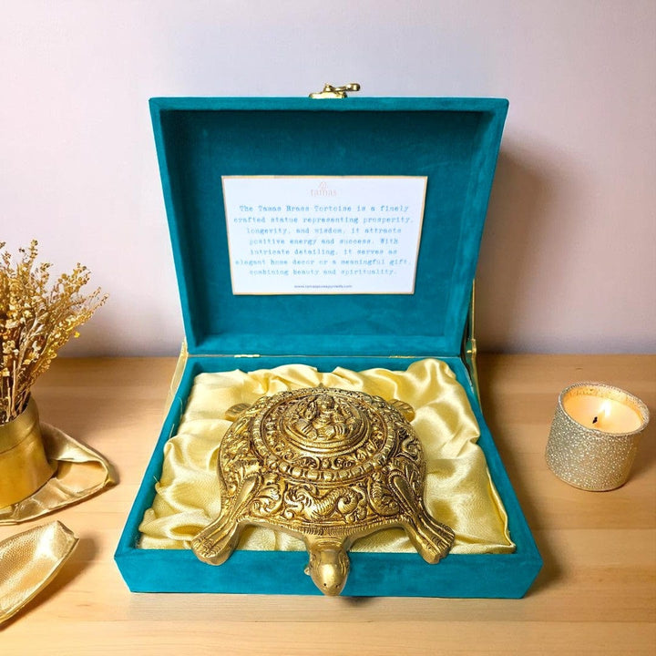 Tamas Brass Tortoise with Lord Ganesha Idol – Pure Brass Kachua in Gift Box