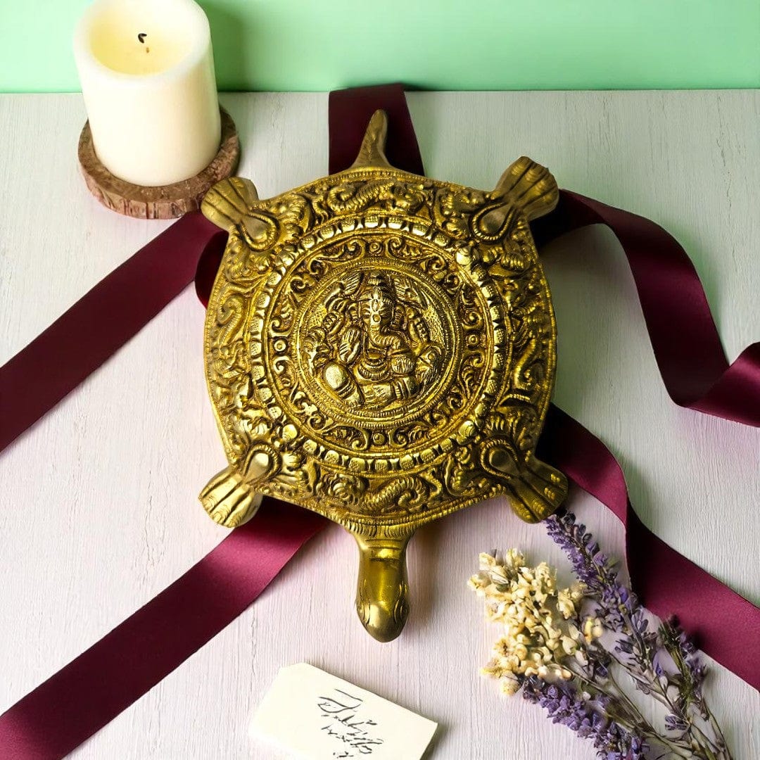 Tamas Brass Tortoise with Lord Ganesha Idol – Pure Brass Kachua in Gift Box