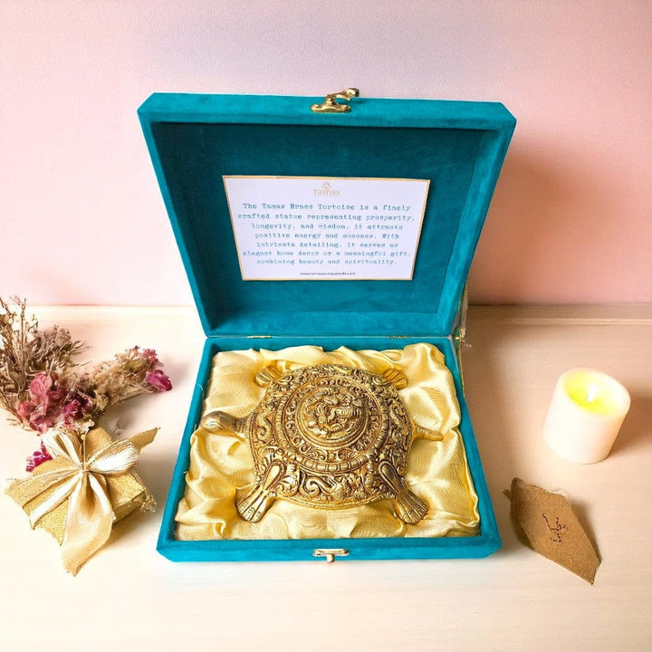 Tamas Brass Tortoise with Lord Ganesha Idol – Pure Brass Kachua in Gift Box
