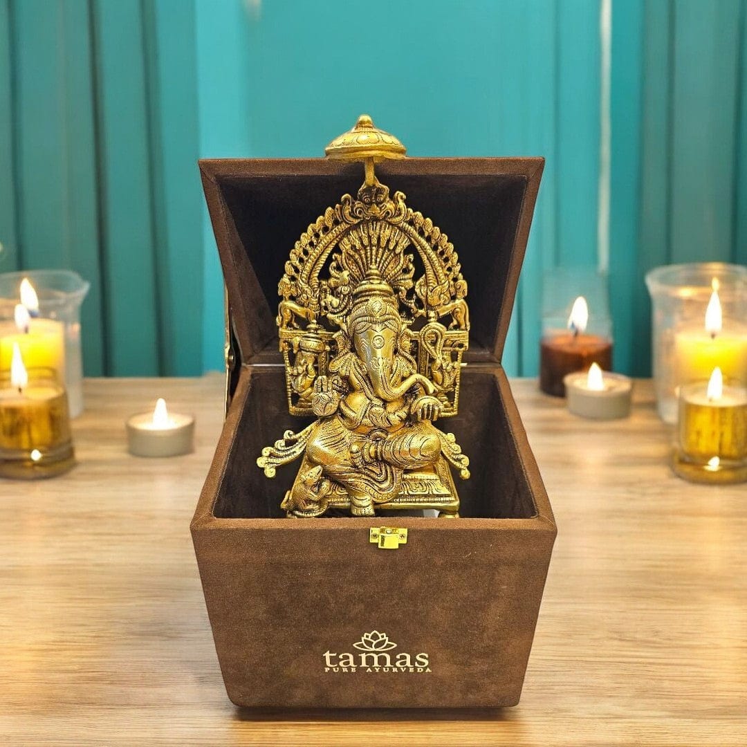 Tamas Brass Chowki Ganesha (9 Inch) | Free Luxury Gift Box - Tamas: Luxury Indian Gifts
