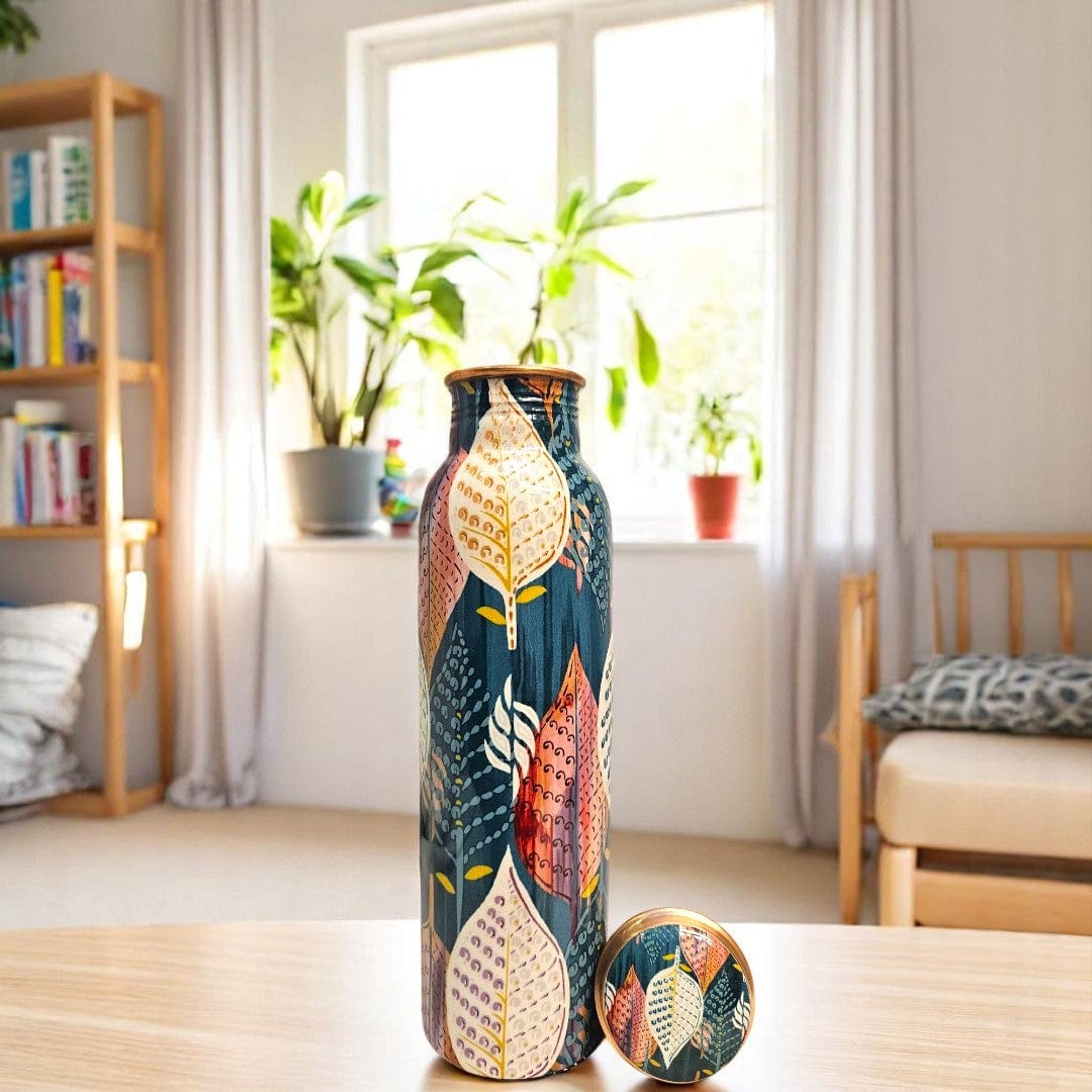 Buy Now  Pichwai Floral Leaf Print   Shuddh Copper Water Bottle – 1000ml 
