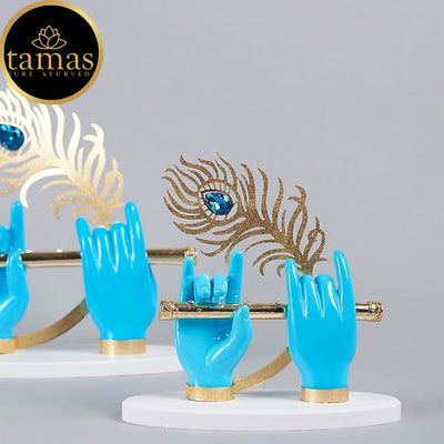Tamas Gold Plated Divine Flute With Krishna's Peacock Feather ( Blue & gold) Pack of 1