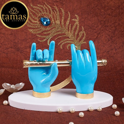 Tamas Gold Plated Divine Flute With Krishna's Peacock Feather ( Blue & gold) Pack of 1