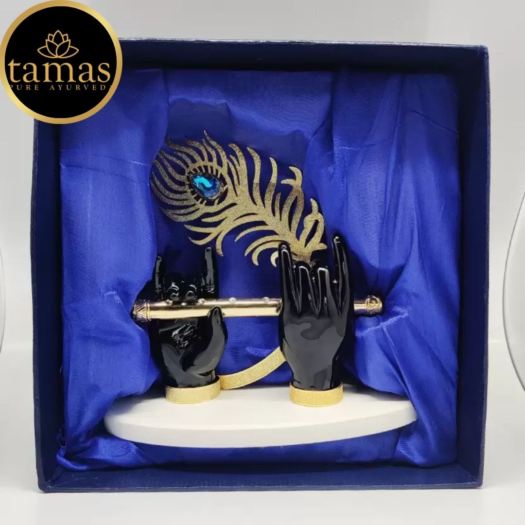 Tamas Gold Plated Divine Flute With Krishna's Peacock Feather ( Black & gold) Pack of 1