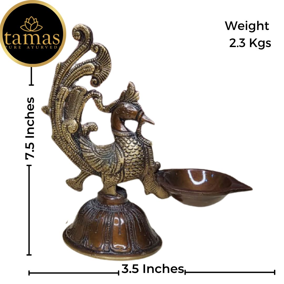 Tamas Brass Handcrafted Bird Shaped Deepak with Antique Finish (3.5 x 3.5 x 7.5 Inches, Golden & Brown)