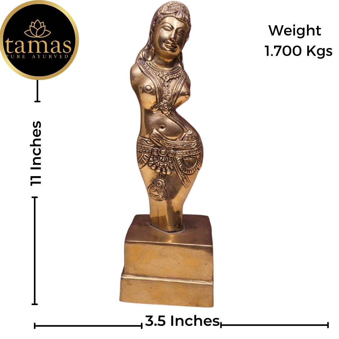 Tamas Brass Handcrafted Golden Salabhanjika Statue / Idol with Antique Finish (3.5 x 3.5 x 11 Inches, Golden) (Pack of 1)