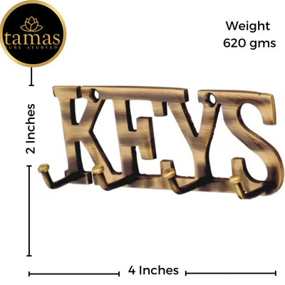 Tamas Brass Key Letter Shaped   Key Holder (4 x 2 Inches, Brown) (Pack of 1)