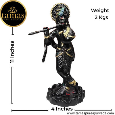 Tamas Brass Handcrafted Standing Lord Krishna  Statue / Idol with Antique Finish (4 x 4 x 11 Inches, Golden & Black) (Pack of 1)