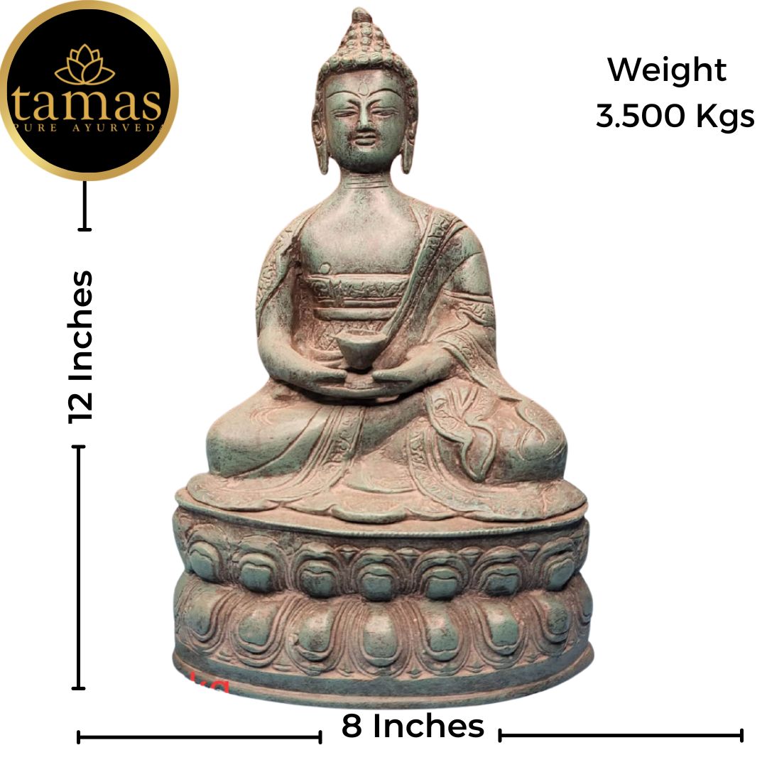 Tamas Brass Handcrafted Buddha Blessing with Sacred Kalash & Draped in Shawl Religious  Statue / Idol with Antique Finish (8 x 5.5 x 12 Inches, Brown) (Pack of 1)
