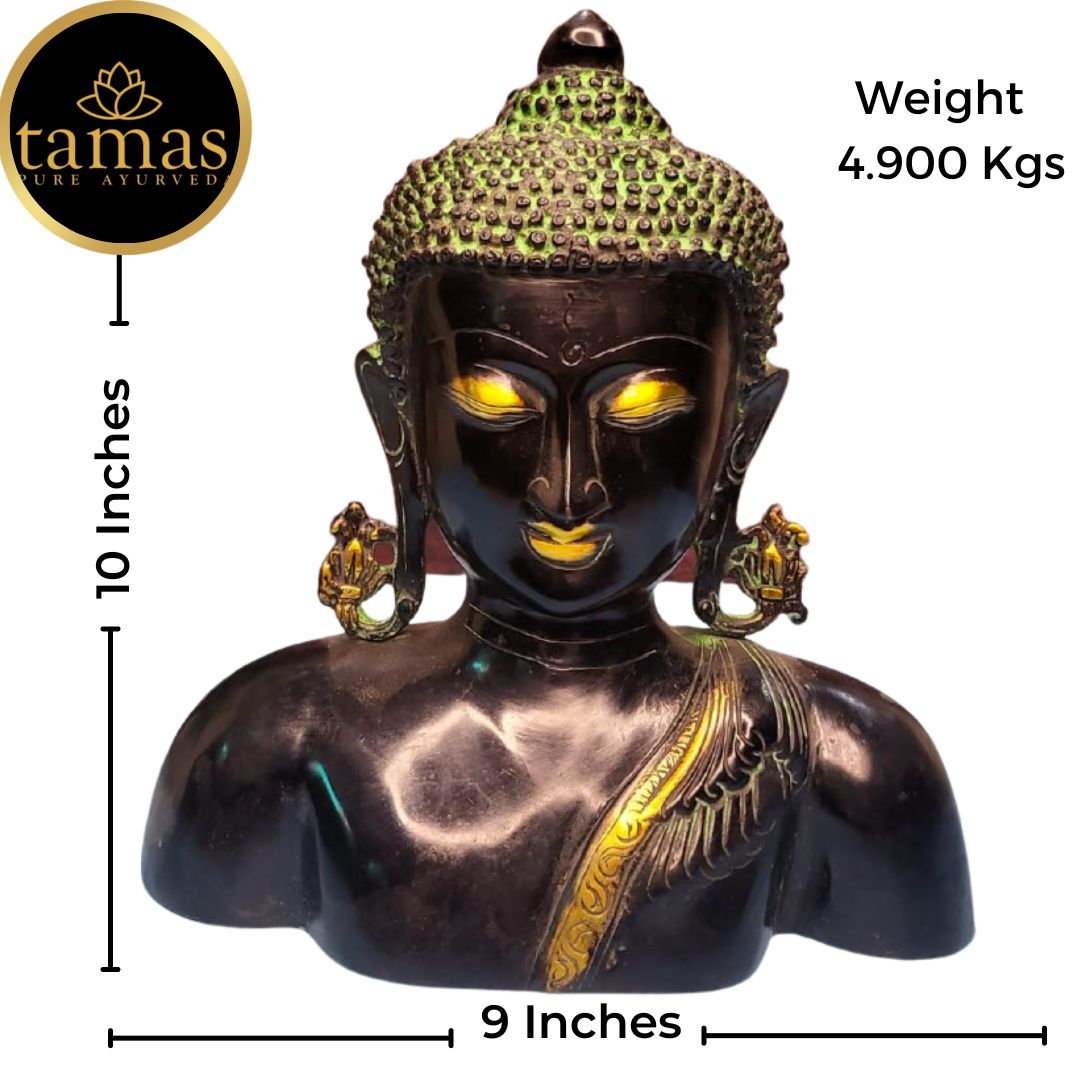 Tamas Brass Handcrafted Buddha, Figurine Sculpture Decoration for Home Indoor Outdoor Statue / Idol with Antique Finish (9 x 4 x 10 Inches, Golden & Black) (Pack of 1)