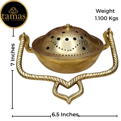 Tamas Brass Handcrafted Dhoop Dani & Incense Holder with Antique Finish (6.5 x 5.5 x 7 Inches, Golden) (Pack of 1)