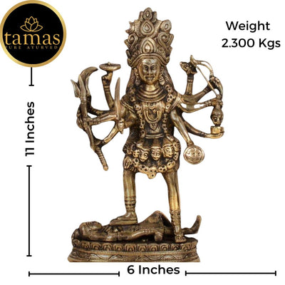 Tamas Brass Handcrafted Mahakali Kalika Maa Statue / Idol with Antique Finish (6 x 3 x 11 Inches, Golden) (Pack of 1)