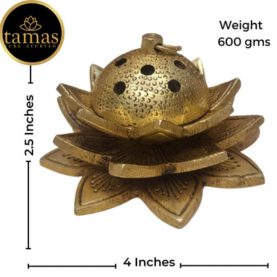 Tamas Brass Handcrafted Lotus Dhoop Stand with Antique Finish (4 x 4 x 2.5 Inches, Golden) (Pack of 1)