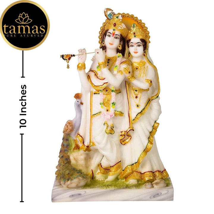 Tamas Poly Resin Radha Krishna Statue (10 Inches, White and Gold)