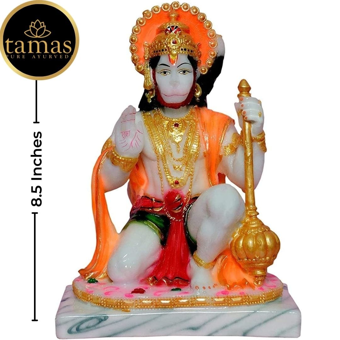 Tamas Marble Dust Gold Plated Lord Hanuman Ji Statue (8.5 Inches, Multicolor) - Tamas: Luxury Indian Gifts