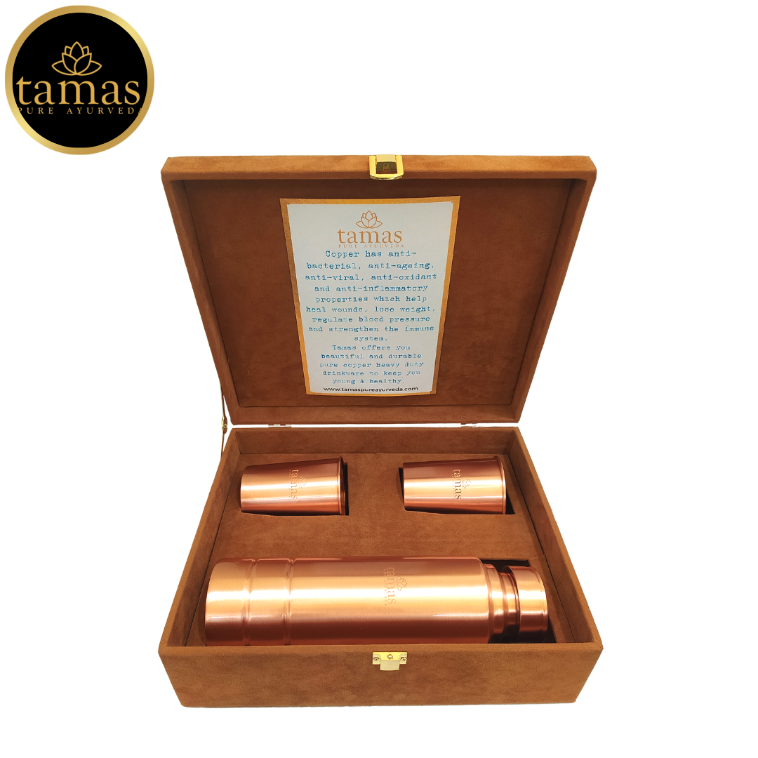 Copper Water Bottle And Glass Set with Premium Gift Box  (100ML & 250ML)