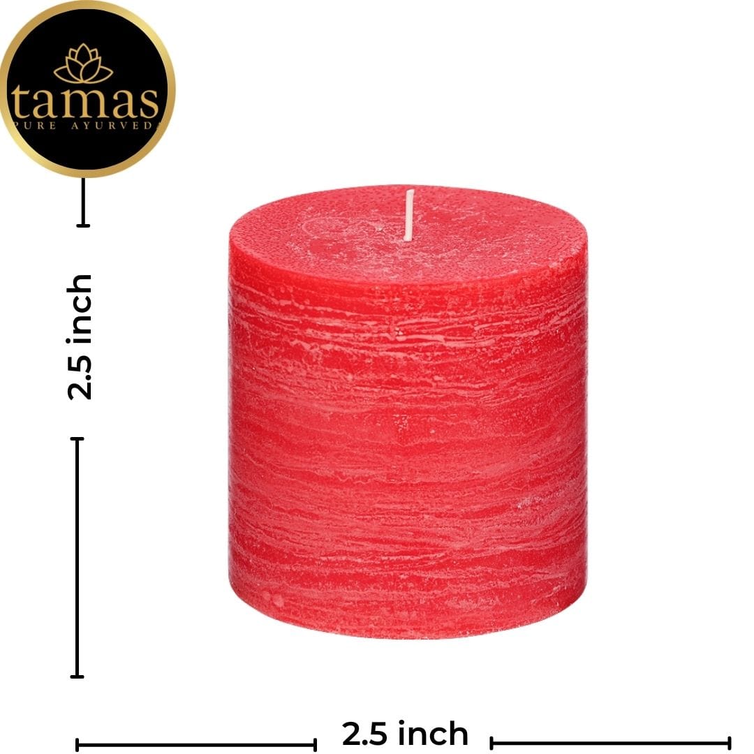 Tamas Ayurveda Red Rose Scented Marble Pillar Candle ( 2.5" x 2.5") Pack of 1 - Tamas: Luxury Indian Gifts