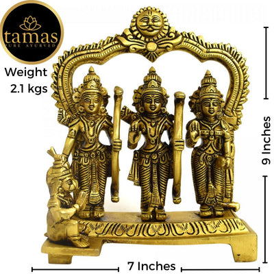 Tamas Brass Shri Ram Darbar Statue with Surya Prabhavali (Golden) Height: 9 inches