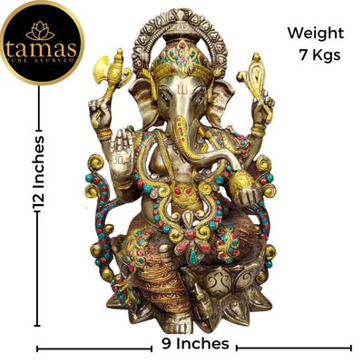 Tamas Brass Handcrafted Lord Ganesh Statue / Idol with Antique Finish (1Ft. Multicolour) (Pack of 1)
