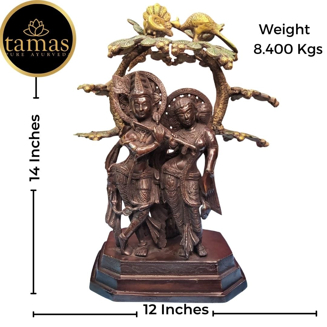 Brass  Radha Krishna Yugal Jodi with Flute Statue Idol