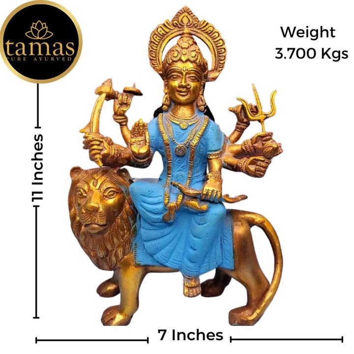 Tamas Brass Handcrafted Lord Ambe Maa, Durga Devi, Mata Rani Statue / Idol with Antique Finish (7 x 3 x11 Inches, Multicolour) (Pack of 1) - Tamas: Luxury Indian Gifts