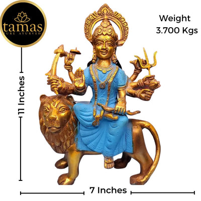 Tamas Brass Handcrafted Lord Ambe Maa, Durga Devi, Mata Rani Statue / Idol with Antique Finish (7 x 3 x11 Inches, Multicolour) (Pack of 1)
