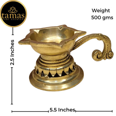 Tamas Brass Handcrafted Flower Design Diya with Antique Finish (5.5 x 3 x 2.5 Inches, Golden) (Pack of 1)