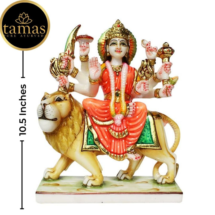 Tamas Marble Dust Gold Plated Goddess Durga Mata Statue (10.5 Inches, Multicolor)