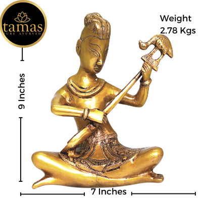 Tamas Brass Musician Sitting with Musical Instrument Sitar Showpiece (7 x 9 Inches, Golden) (Pack of 1)