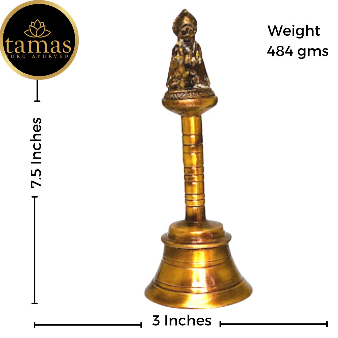 Tamas Brass Puja Bell/Pooja Ghanti (3 x 7.5 Inches, Golden) (Pack of 1)