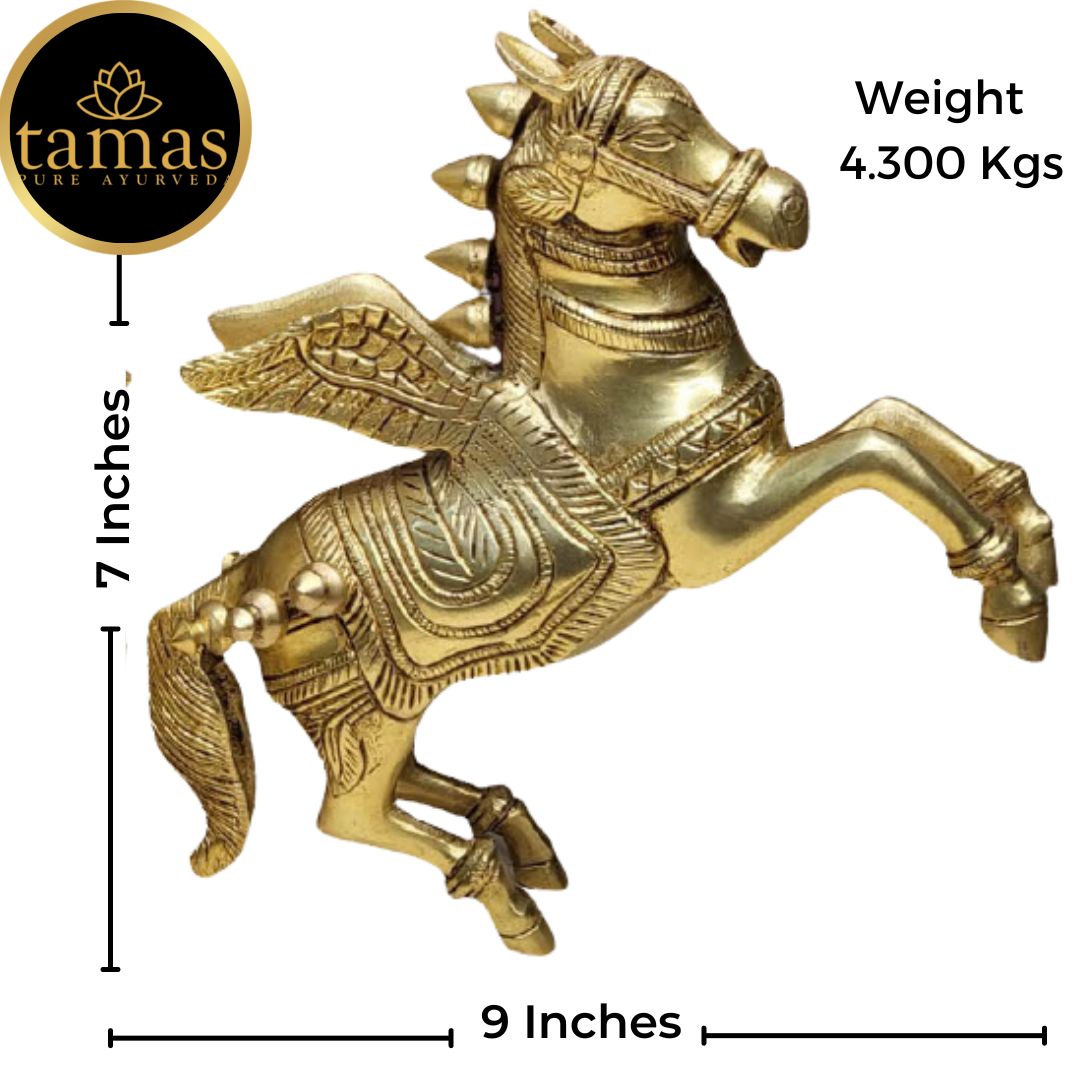 Tamas Brass Handcrafted Flying Angel Horse with Antique Finish (2 x 9 x 7 Inches, Golden)