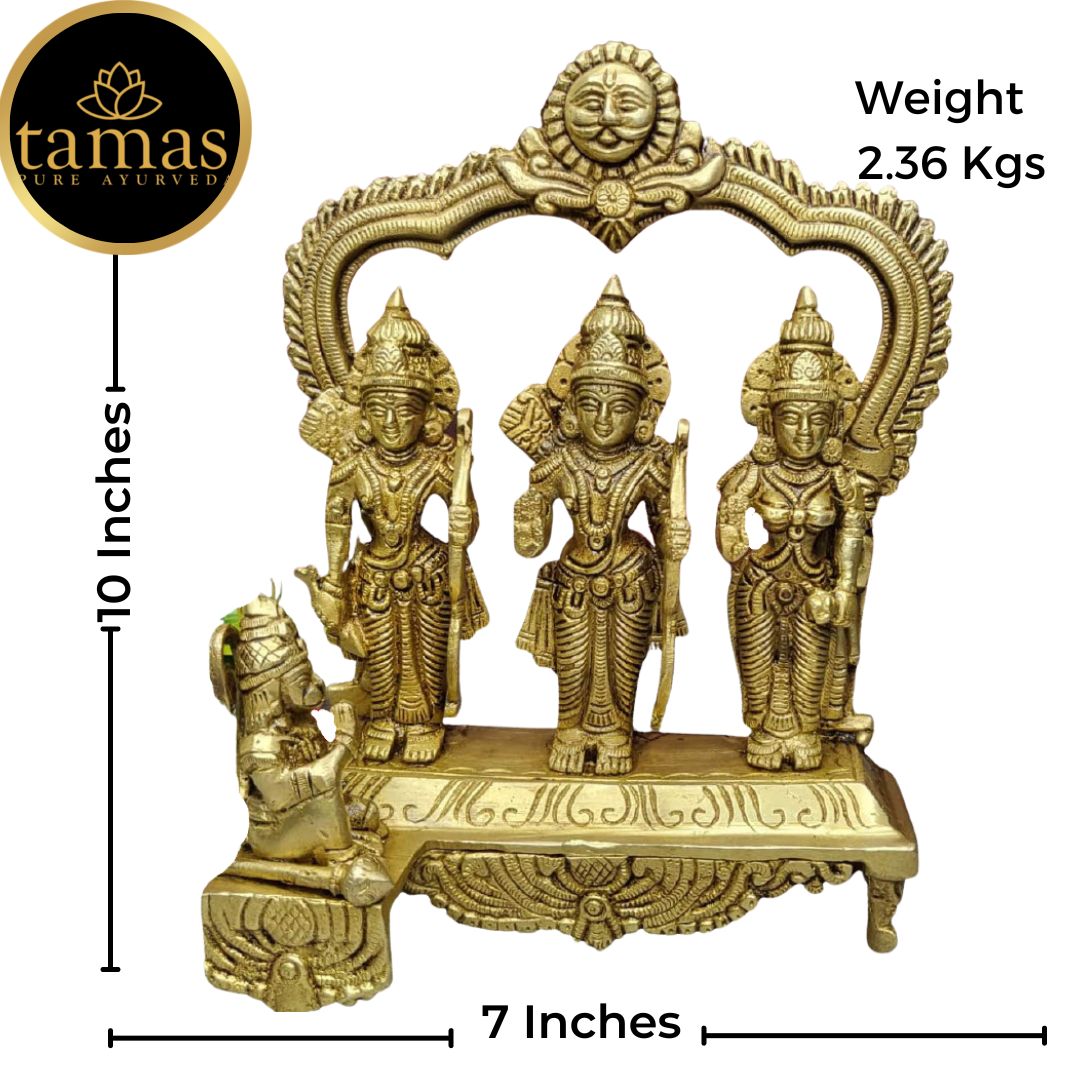 Tamas Brass Handcrafted Ram Darbar Shree Ram Ji Sita Laxman Hanuman Statue / Idol with Antique Finish (4 x 7 x10 Inches, Golden) (Pack of 1)| Free Luxury Gift box